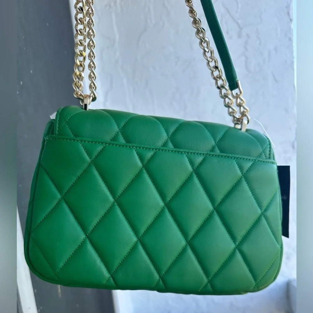 Kate Spade Carey Smooth Leather Quilted Small Flap Shoulder Bag, Green